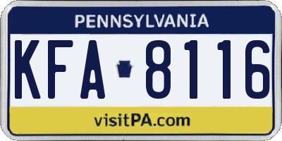 PA license plate KFA8116