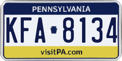 PA license plate KFA8134