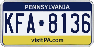 PA license plate KFA8136