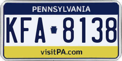 PA license plate KFA8138