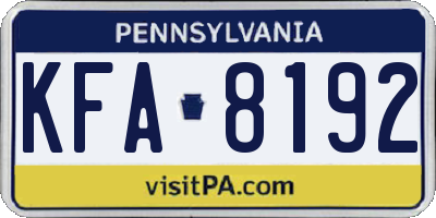 PA license plate KFA8192
