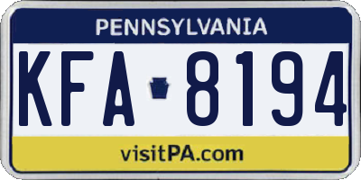 PA license plate KFA8194
