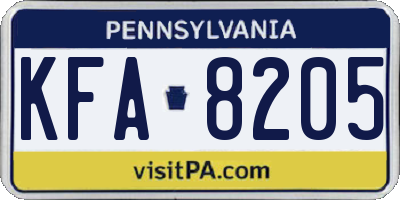 PA license plate KFA8205