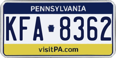 PA license plate KFA8362