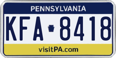 PA license plate KFA8418