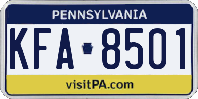 PA license plate KFA8501