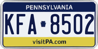 PA license plate KFA8502