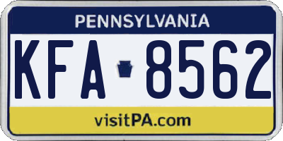 PA license plate KFA8562