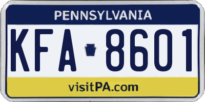 PA license plate KFA8601