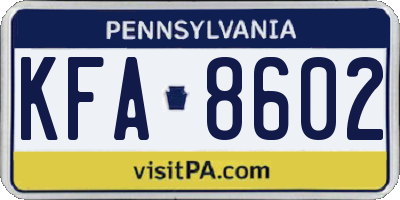 PA license plate KFA8602