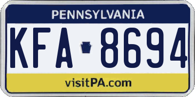 PA license plate KFA8694