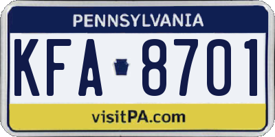 PA license plate KFA8701