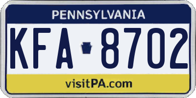 PA license plate KFA8702