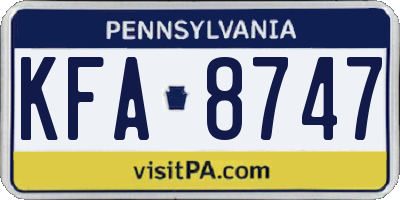 PA license plate KFA8747