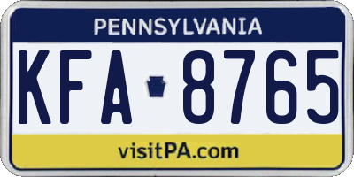 PA license plate KFA8765
