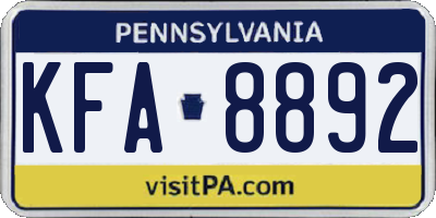PA license plate KFA8892