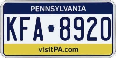 PA license plate KFA8920