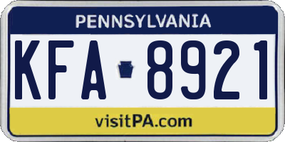 PA license plate KFA8921