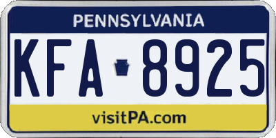 PA license plate KFA8925
