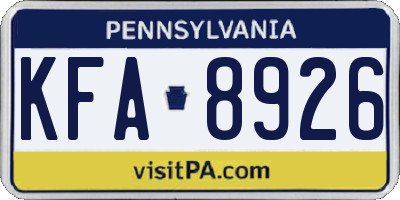 PA license plate KFA8926