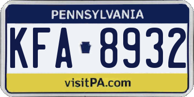 PA license plate KFA8932