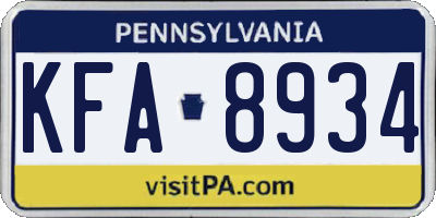 PA license plate KFA8934