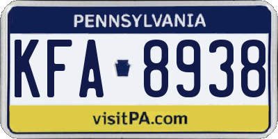 PA license plate KFA8938