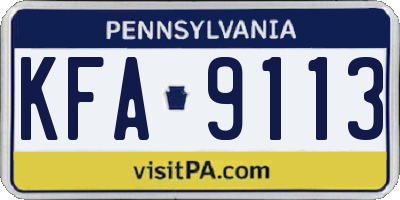 PA license plate KFA9113