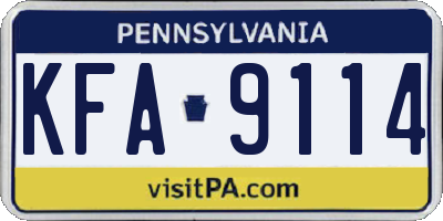 PA license plate KFA9114
