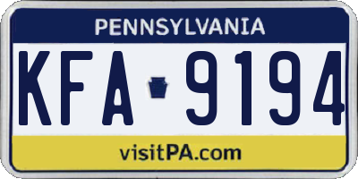 PA license plate KFA9194