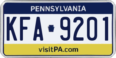 PA license plate KFA9201