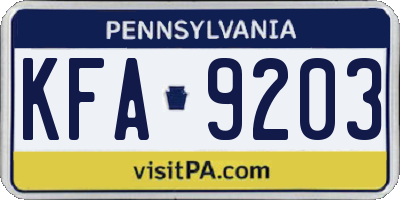 PA license plate KFA9203