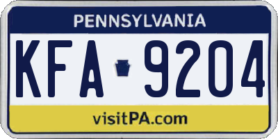 PA license plate KFA9204