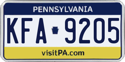 PA license plate KFA9205