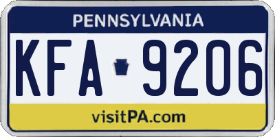 PA license plate KFA9206
