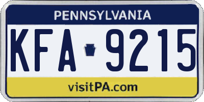 PA license plate KFA9215
