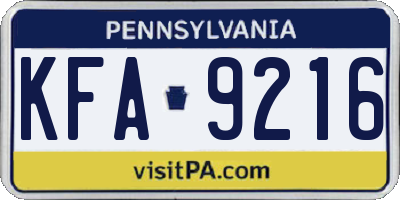 PA license plate KFA9216