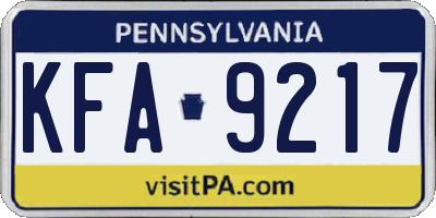 PA license plate KFA9217