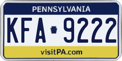PA license plate KFA9222