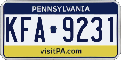 PA license plate KFA9231