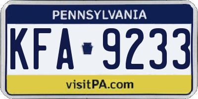 PA license plate KFA9233