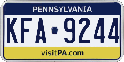 PA license plate KFA9244