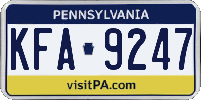 PA license plate KFA9247