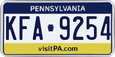 PA license plate KFA9254