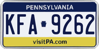 PA license plate KFA9262