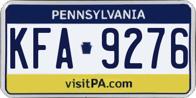PA license plate KFA9276