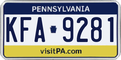 PA license plate KFA9281