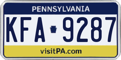 PA license plate KFA9287