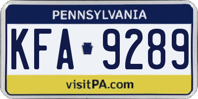 PA license plate KFA9289