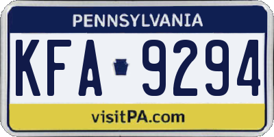PA license plate KFA9294